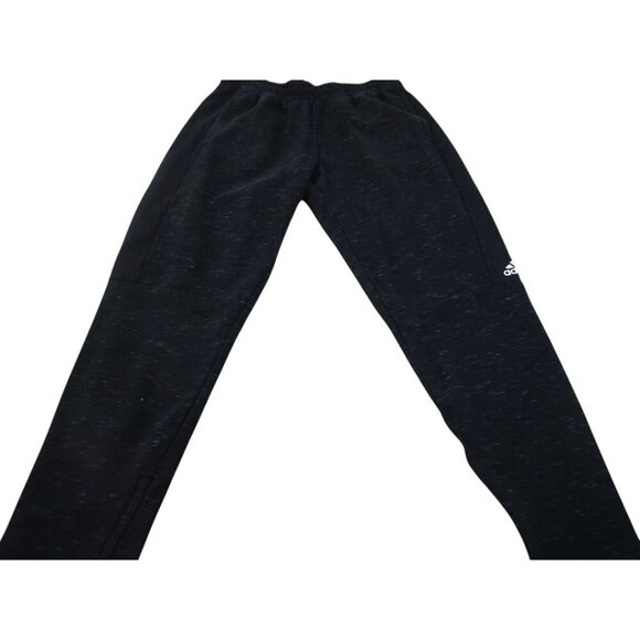 Adidas Sweatpants‎ Men's Large Black 3 Stripes Fleece Lined Ankle Zip Drawstring - Picture 1 of 11